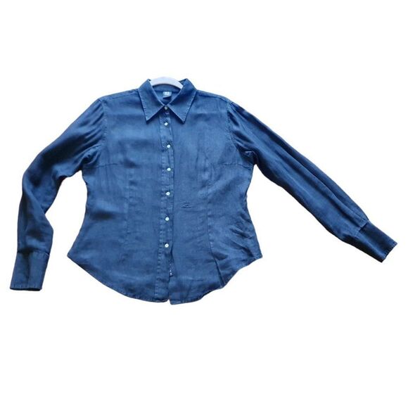 Gianfranco Ferre Vintage Black Shirt, 100% lino Long Sleeves Button Blouse - Picture 7 of 15